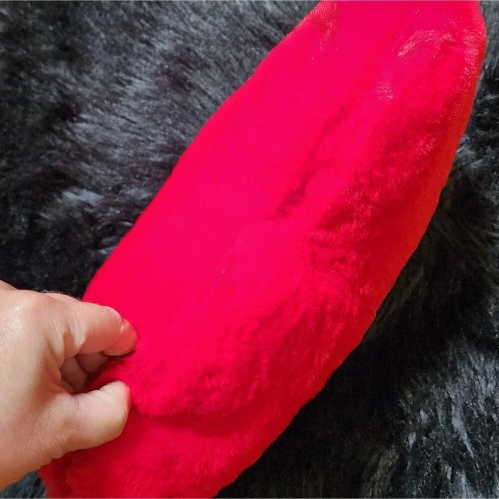 Red Faux Fur Heart Shaped Throw Pillow, 14